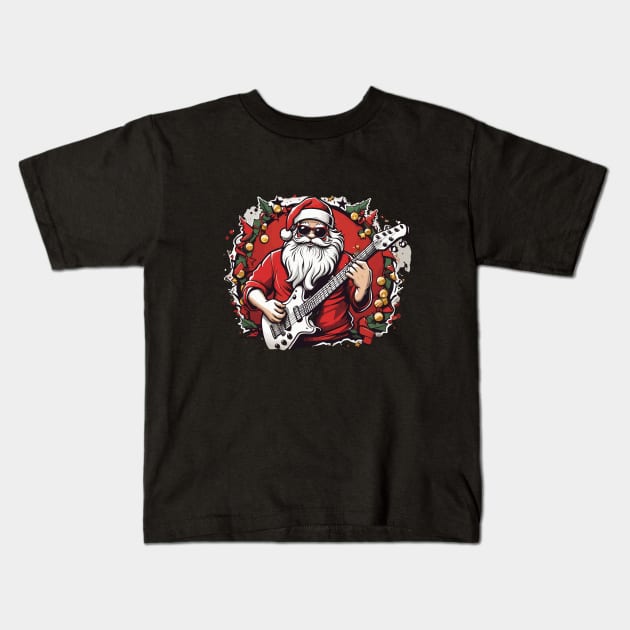 Santa Claus Guitar Kids T-Shirt by Prime Quality Designs